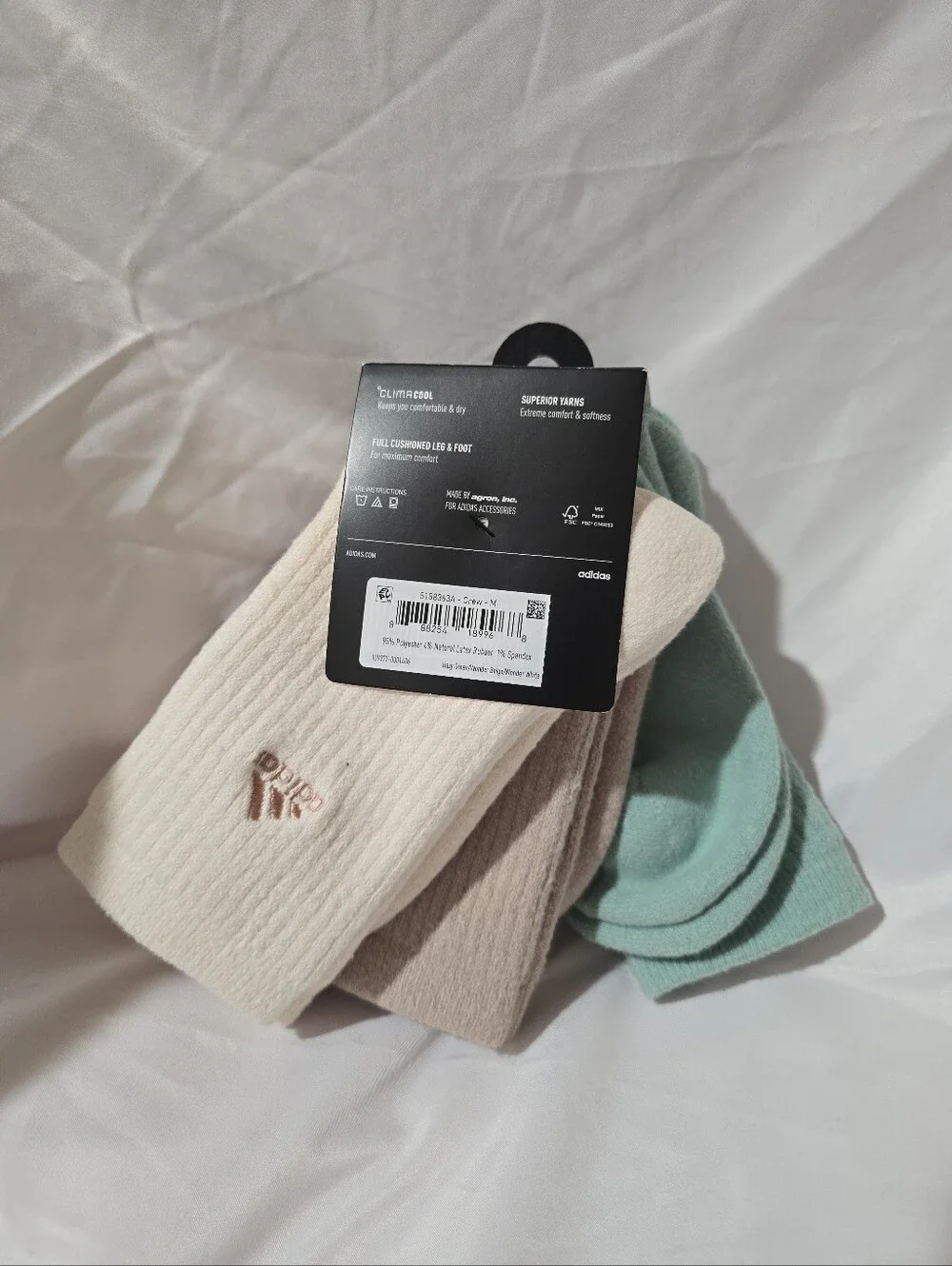 NWT Adidas Women's 3 Pack Cushioned Crew Super Soft Comfy Socks Green Beige